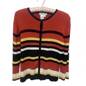 Vintage Silk Women's Striped Button-Up Cardigan Sweater XS Preppy Y2K